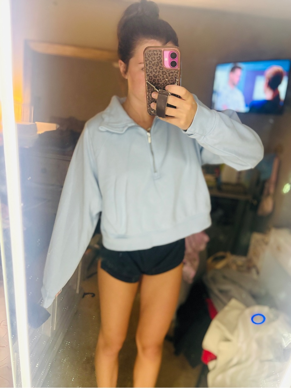 Target Light Blue Button-Down Half-Zip Crop Shirt - Women